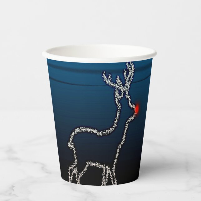 Gobelets En Papier Christmas Party Reindeer Tree Blue Sky Shiny Stars (Recto)