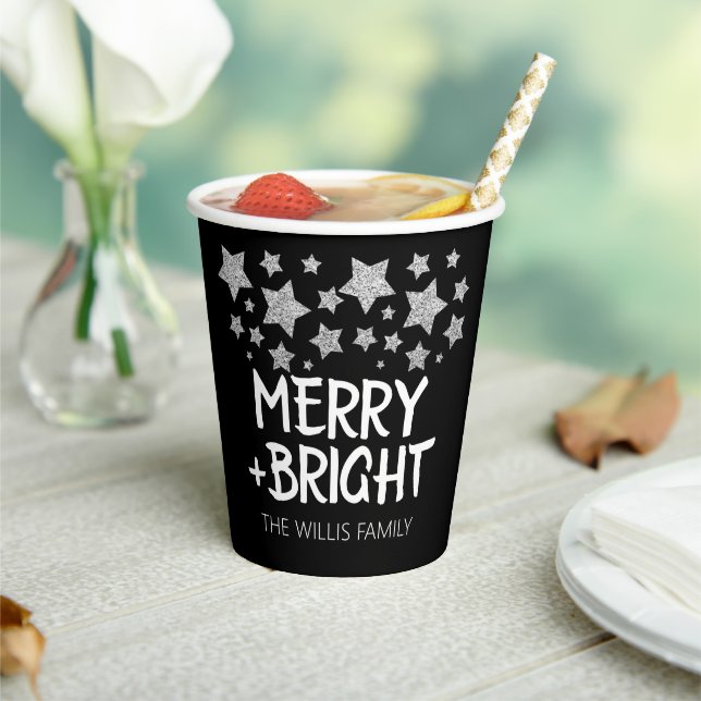 Gobelets En Papier Christmas Sparkle Stars Joyeux Nom de famille (Insitu)