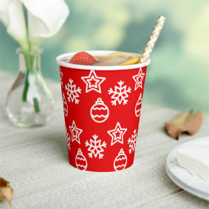 Gobelets En Papier Christmas Star & Snowflake Motif sur Red