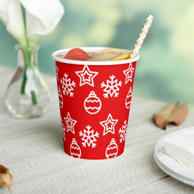 Gobelets En Papier Christmas Star & Snowflake Motif sur Red (Insitu)