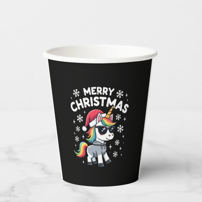 Gobelets En Papier Christmas Unicorn Santa Hat T-Shirt (1) (Recto)