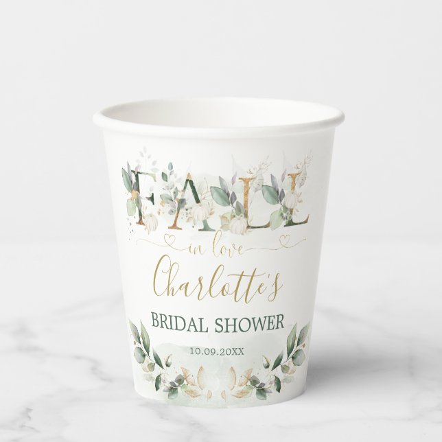 Gobelets En Papier Chute en Love Green Fête des mariées Citrouille or (Recto)