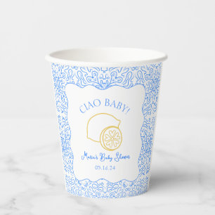 Gobelets En Papier Ciao Baby ! Baby shower italien citron bleu
