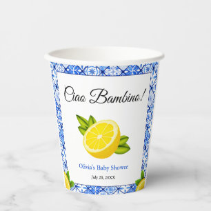 Gobelets En Papier Ciao Bambino Baby Shower Méditerranéen Carreaux Bl