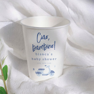 Gobelets En Papier Ciao Bambino Fête de Naissance Garçon Italien Bleu