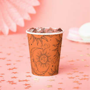 Gobelets En Papier Ciel céleste Lune Soleil Vintage Orange 