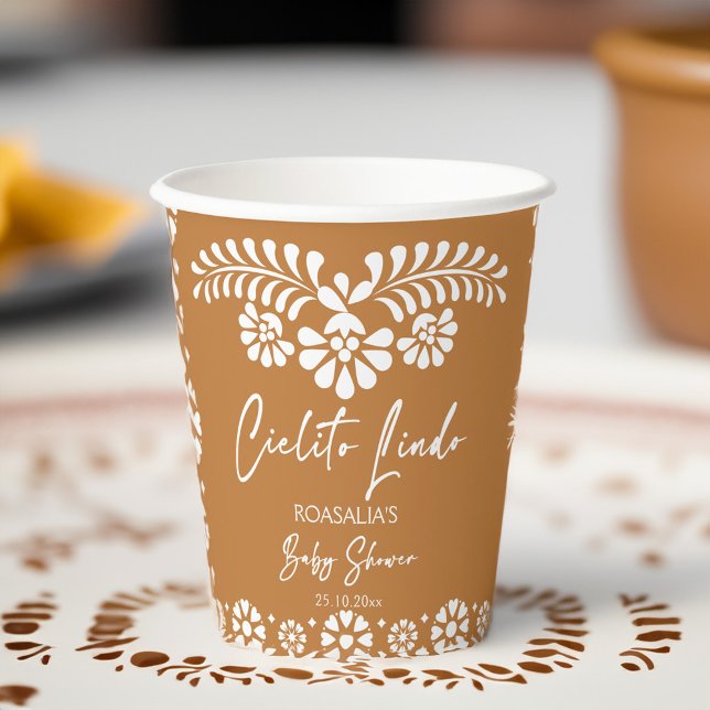 Gobelets En Papier Cielito lindo terracotta baby shower mexicain (Cielito lindo terracotta Mexican fiesta talavera papel picado baby shower customized Paper Cups)