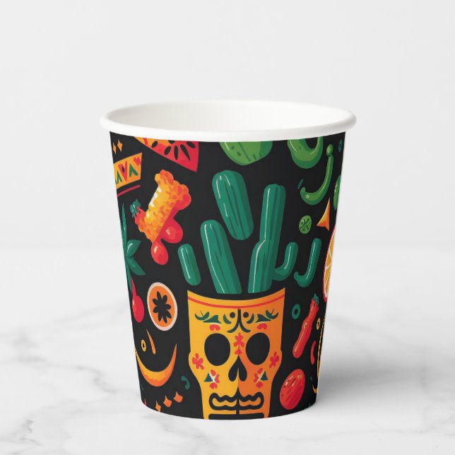 Gobelets En Papier Cinco de Mayo. Motif de dessin animé mexicain (Verso)