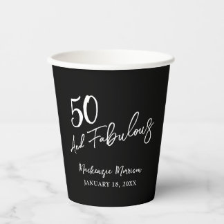 Gobelets En Papier Cinquante ans noir et fabuleux script fête d'anniv