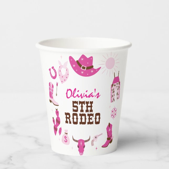 Gobelets En Papier Cinquième Rodeo Rose Western Cowboy 5e anniversair (Recto)