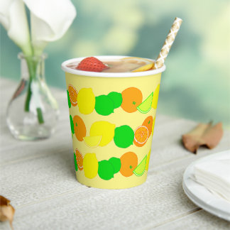 Gobelets En Papier Citron, Lime et Oranges Motif Citrus Coloré