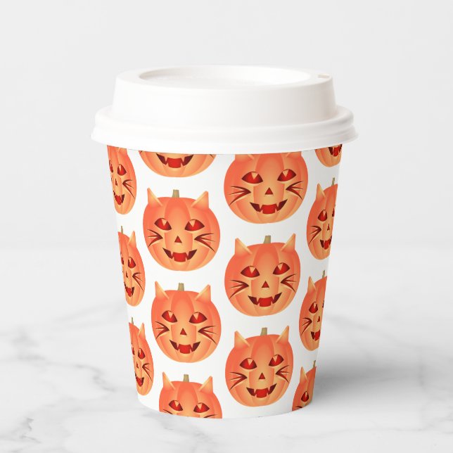 Gobelets En Papier Citrouille de chats d'Halloween (Recto)