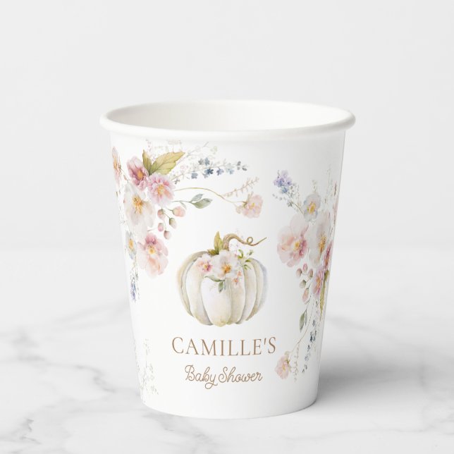 Gobelets En Papier Citrouille Floral Girl Baby shower (Verso)