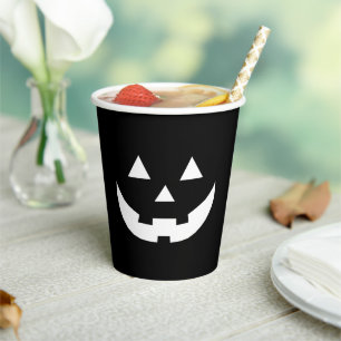 Gobelets En Papier Citrouille Jack-o'-lantern noir blanc Halloween 