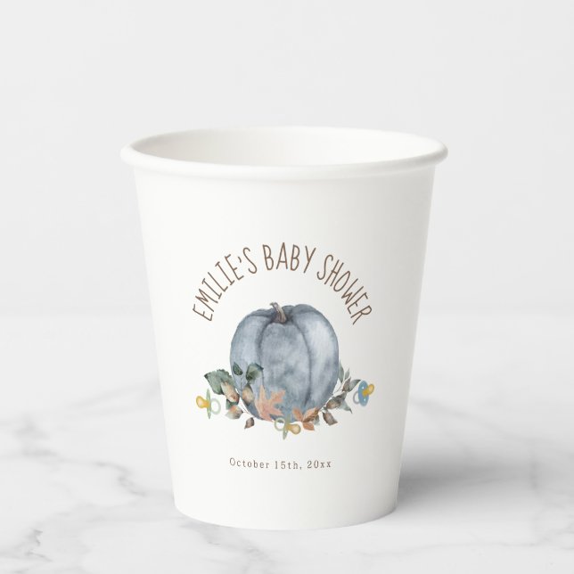 Gobelets En Papier Citrouille & Pacificateurs Baby shower garçon (Recto)
