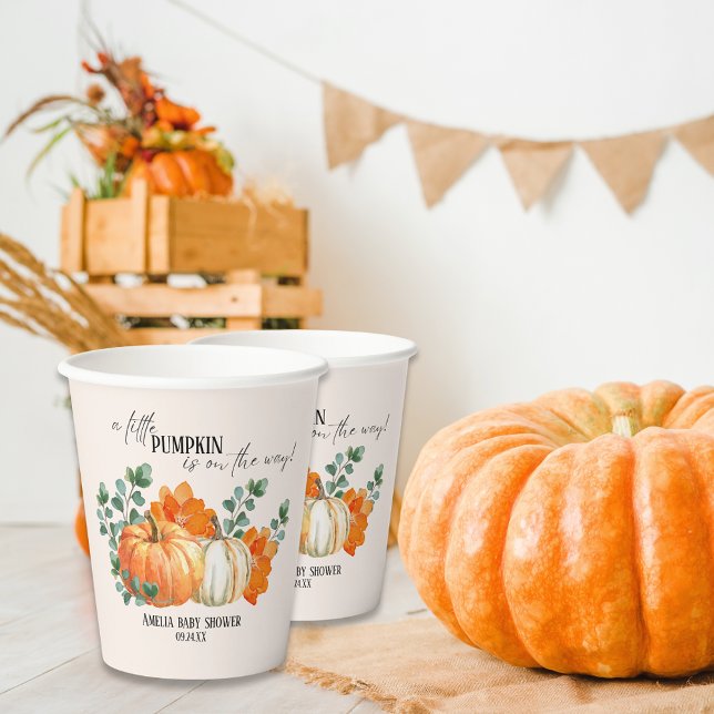 Gobelets En Papier Citrouille rustique Automne fleuri Baby shower d'a (Créateur téléchargé)