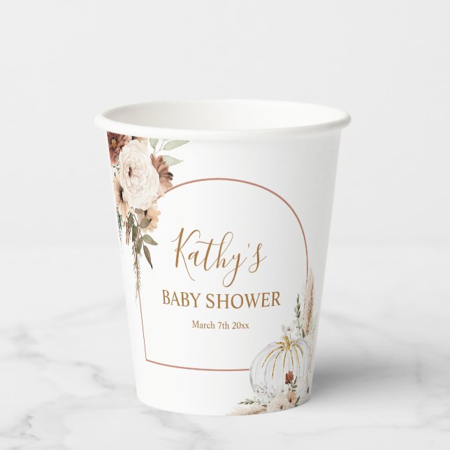 Gobelets En Papier Citrouille Rustique Floral Arc Boho Tombe Dans L'A (Recto)