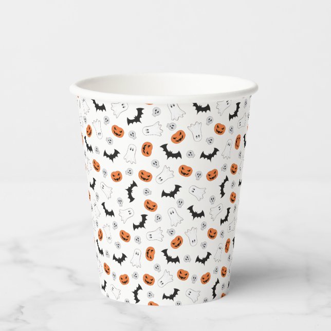 Gobelets En Papier Citrouilles d'Halloween | Fantômes | Tasses de pap (Recto)