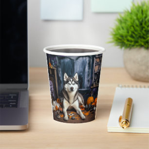 Gobelets En Papier Citrouilles Épouvantables d'Halloween Husky Sibéri
