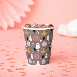 Gobelets En Papier Citrouilles, Fantômes et Rubans - Tasses Mignonnes