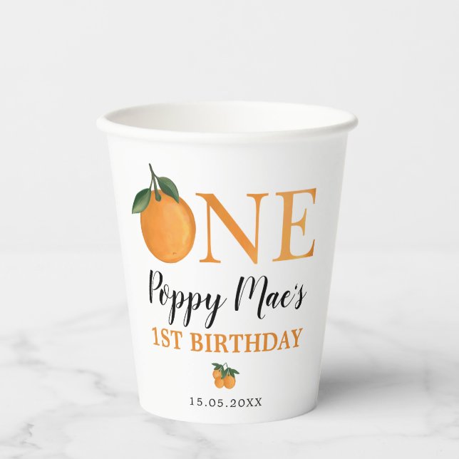 Gobelets En Papier Citrus Orange Little Cutie 1er premier anniversair (Recto)