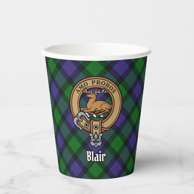 Gobelets En Papier Clan Blair Crest sur Tartan Paper Cups (Recto)