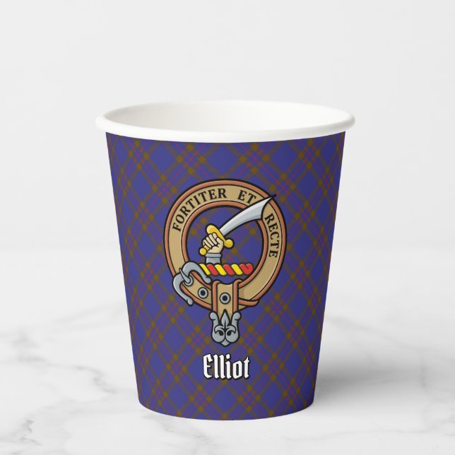 Gobelets En Papier Clan Elliot Crest sur les tasses de papier Tartan  (Recto)