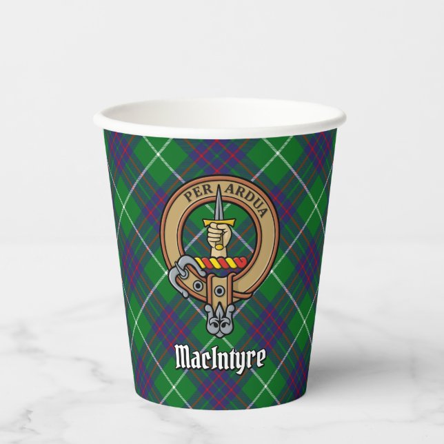 Gobelets En Papier Clan MacIntyre Crest sur la chasse Tartan (Recto)