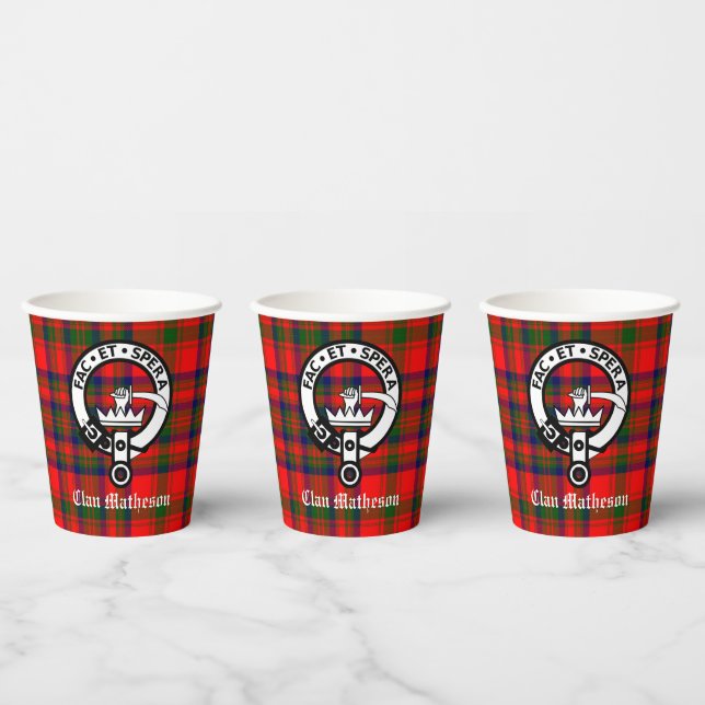 Gobelets En Papier Clan Matheson Crest Badge et Tartan (Multi)
