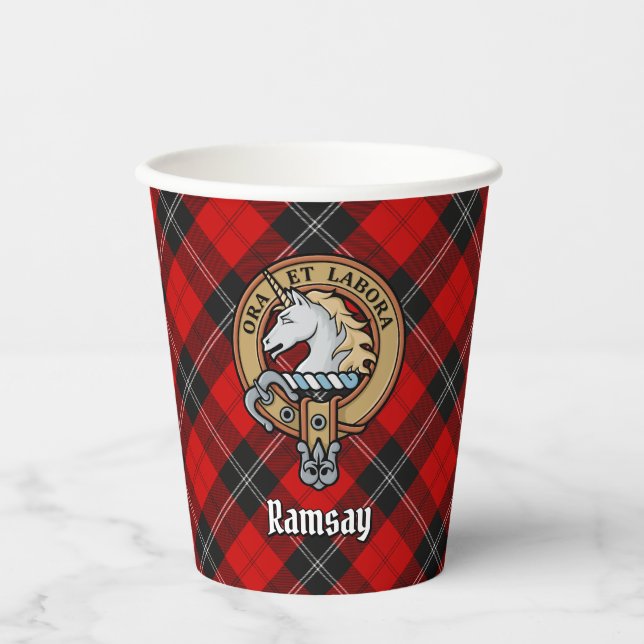 Gobelets En Papier Clan Ramsay Crest sur Red Tartan (Recto)