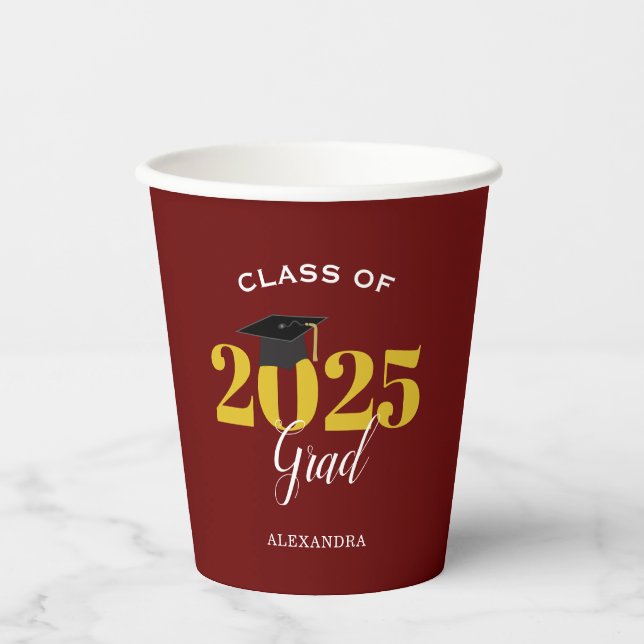 Gobelets En Papier Classe de 2022 Grad Simple Maroon and Gold (Recto)