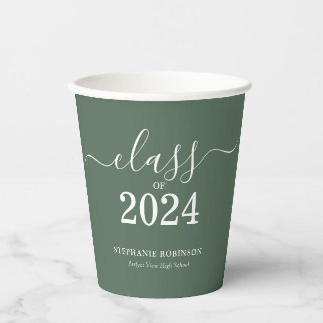 Gobelets En Papier Classe de 2024 Sage Green Graduation Party (Recto)