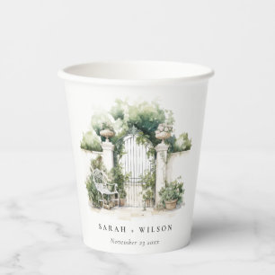 Gobelets En Papier Classé Français Jardin Paysage Mariage d'aquarelle