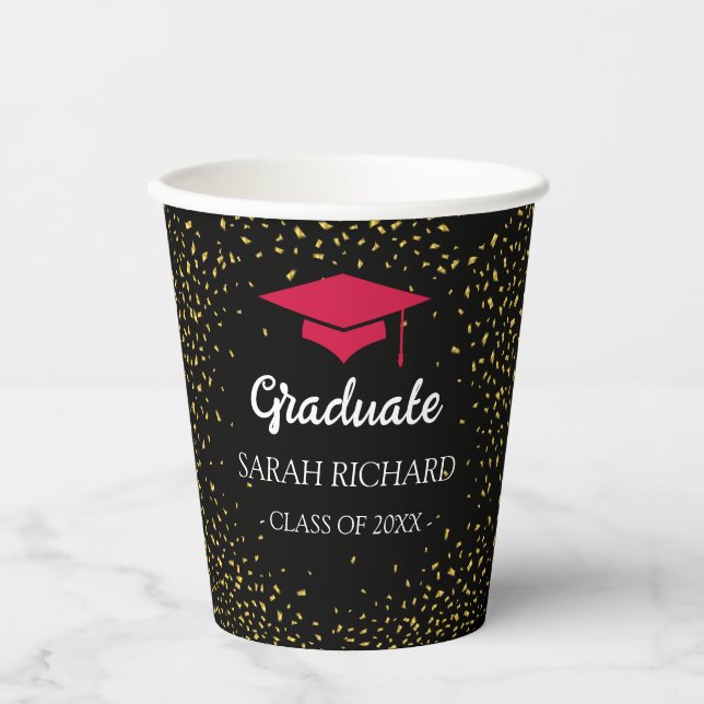 Gobelets En Papier Classe Photo De Graduation Rouge Et Noir De 2025 (Recto)