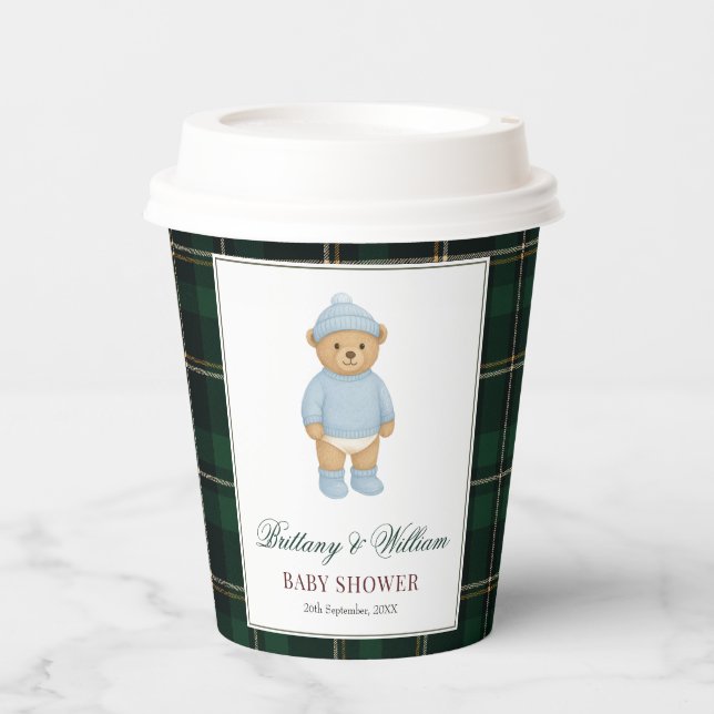 Gobelets En Papier Classic Preppy Bear Designer Plaid Baby Shower (Recto)