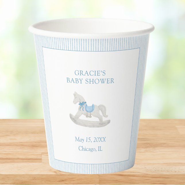 Gobelets En Papier Classic Simple Blue Rocking Horse Baby shower garç (Créateur téléchargé)