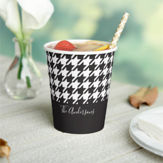Gobelets En Papier Classique Houndstooth Noir et Blanc Moderne