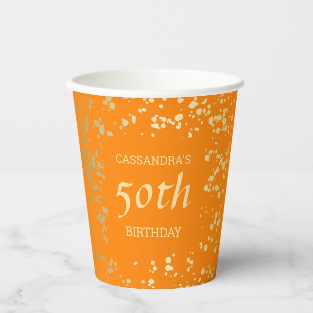 Gobelets En Papier Classy Egypt Gold arrose Orange Anniversaire (Recto)