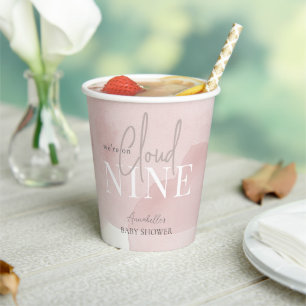 Gobelets En Papier Cloud 9 Ciel rose Aquarelle Baby shower fille