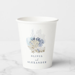 Gobelets En Papier Coastal Beach bleu coquillage mariage