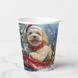 Gobelets En Papier Cockapoo Dog in Sledge Let it Neige Christmas