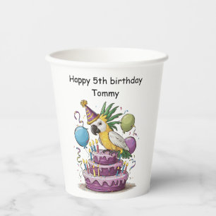 Gobelets En Papier cockatoo perché sur des ballons de gâteau d'annive