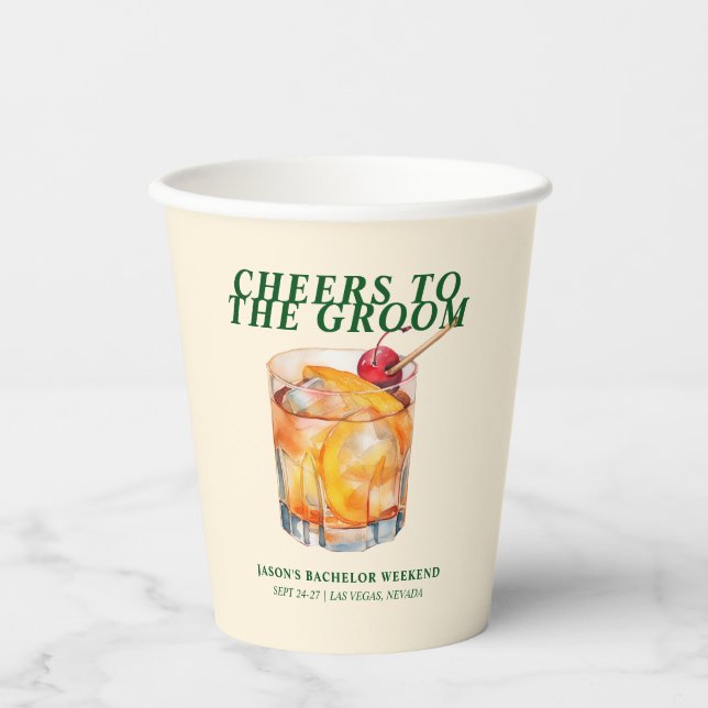 Gobelets En Papier Cocktail Old Fashioned Week-end de célibataire (Recto)