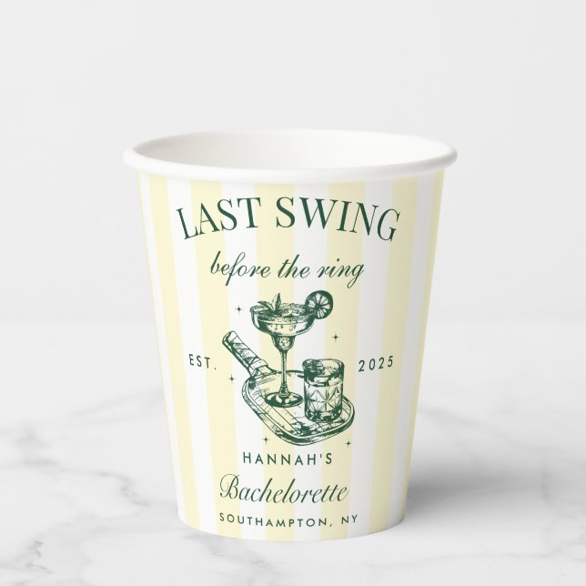 Gobelets En Papier Cocktail Pickleball Bach Vert & Jaune Grandes (Recto)