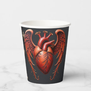 Gobelets En Papier Coeur rouge gothique avec Rose - Romantique foncé