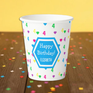 Gobelets En Papier Cœurs Arc-en-Ciel 4e Anniversaire