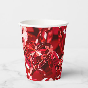 Gobelets En Papier Coeurs Diamants en Cristal Rouge