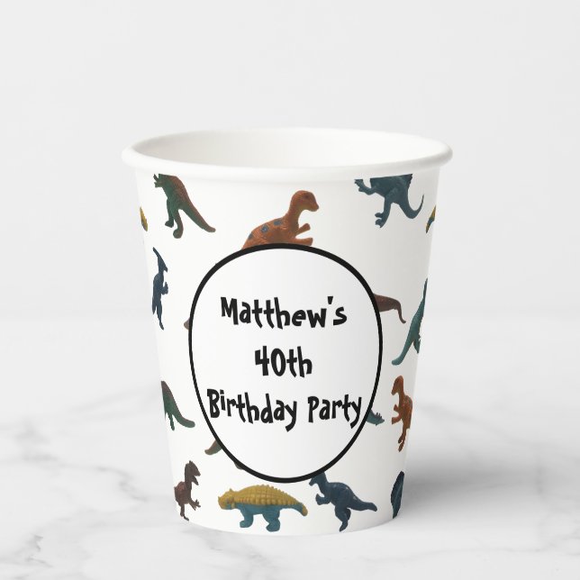 Gobelets En Papier Collage de dinosaures en plastique et votre messag (Recto)