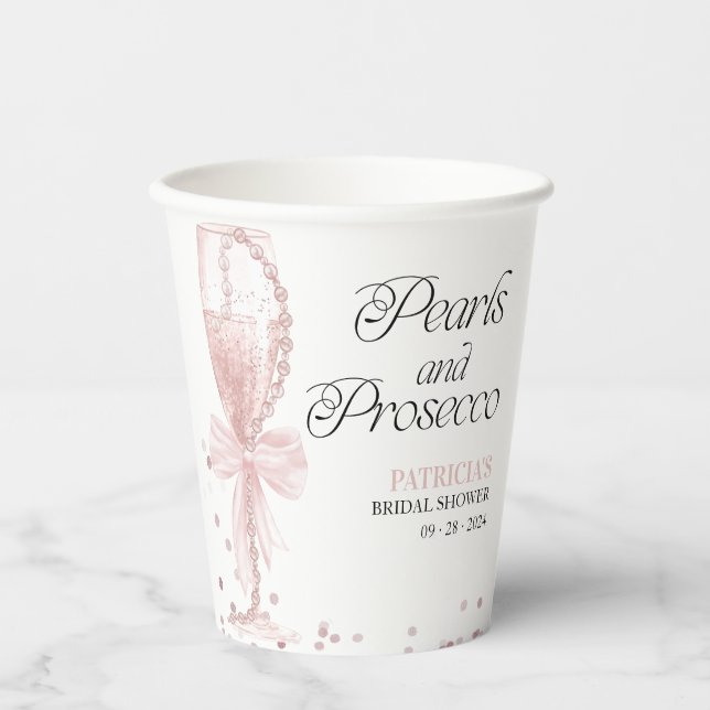 Gobelets En Papier Collation de mariage Perles Rose Rubis & Prosecco (Recto)