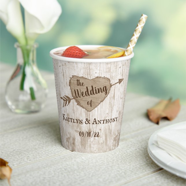 Gobelets En Papier Collection de Mariages d'arbre cardiaque sculpté (Insitu)